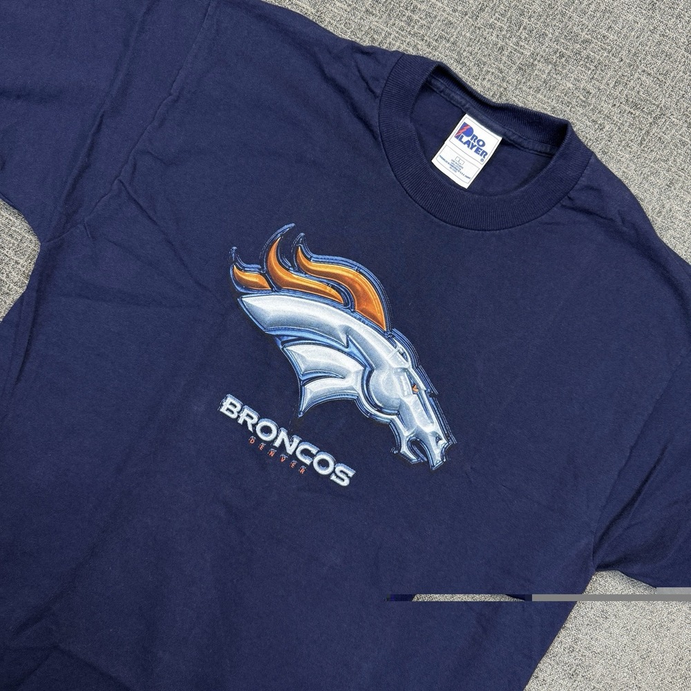 Vintage Denver Broncos Pro Player T-Shirt Mens Large Blue NFL USA 90's